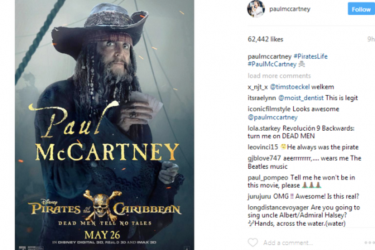 Begini gaya Paul McCartney di film "Pirates of the Caribbean" 