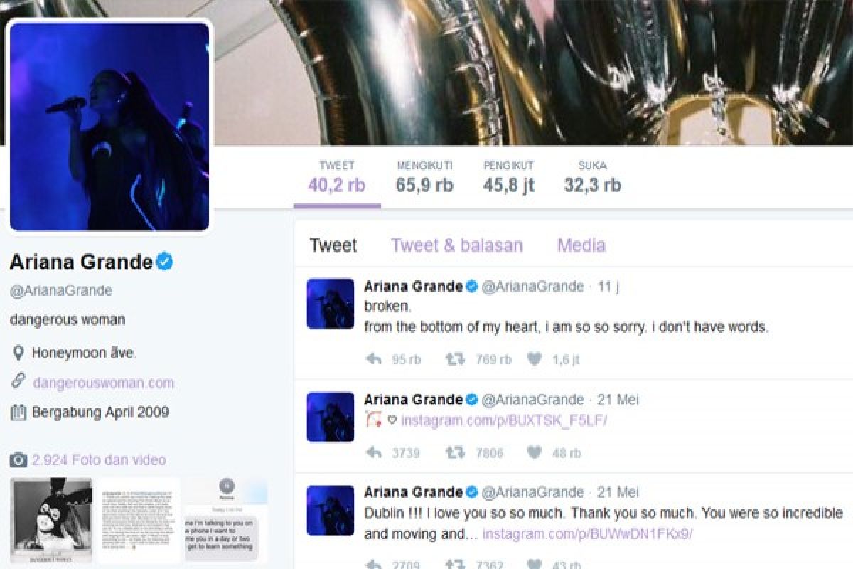 Ariana Grande merasa hancur pasca-ledakan Manchester