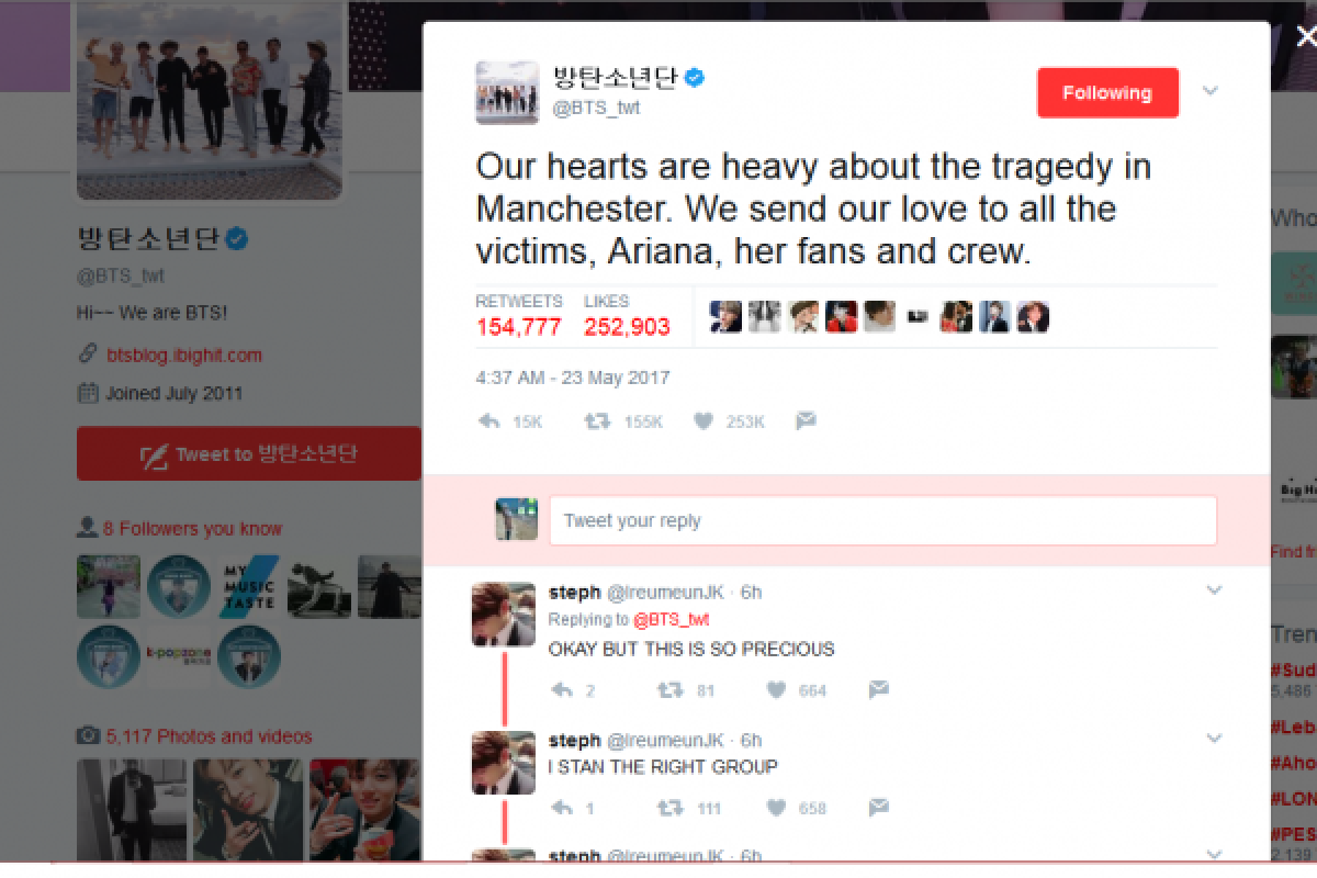 BTS ikut berduka atas bom bunuh diri di konser Ariana Grande