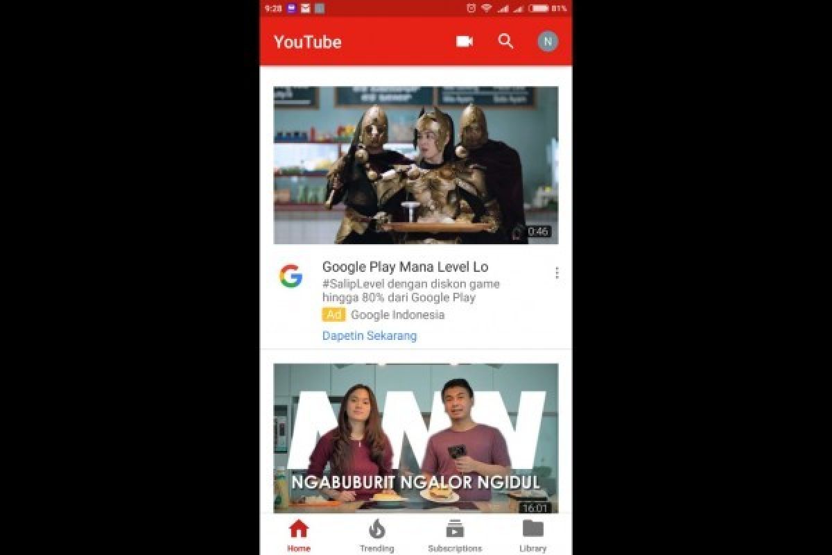 YouTube Android Perbarui Tampilan