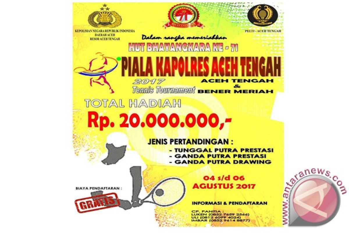Tenis Piala Kapolres Aceh Tengan perebutkan Rp20 juta