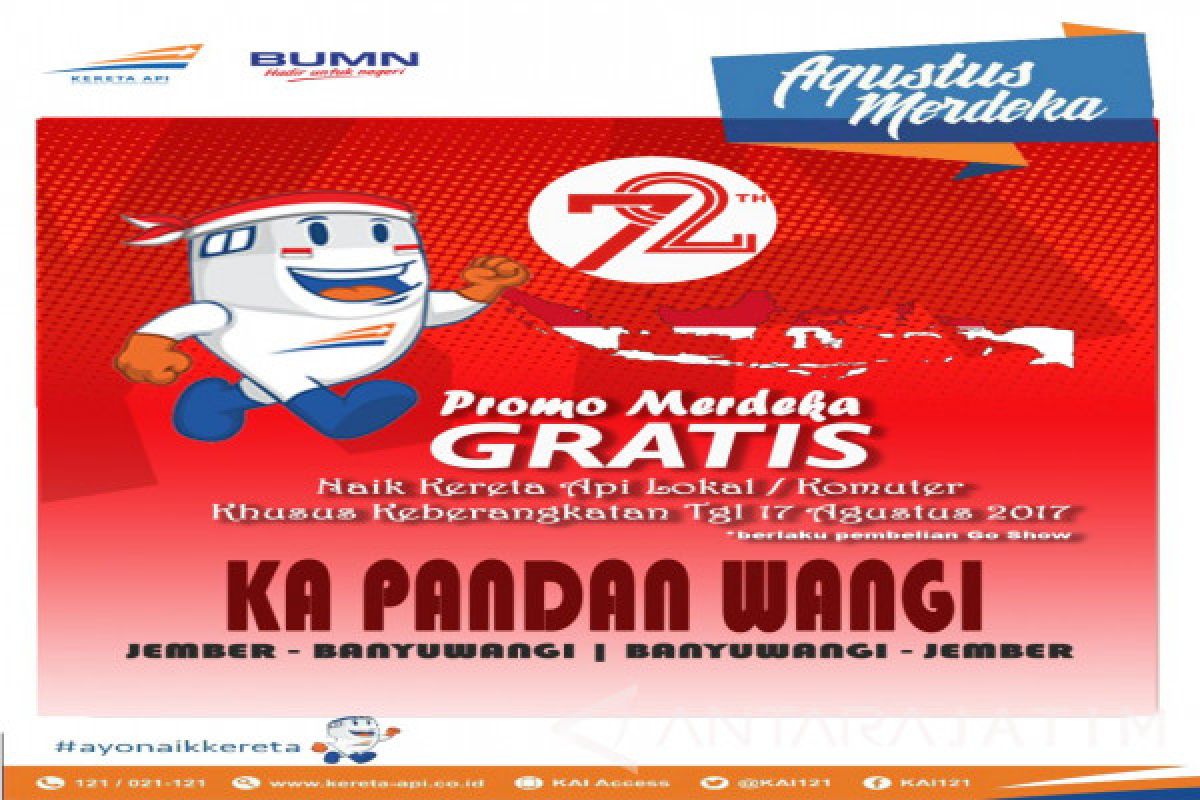 KAI Daop Jember Sediakan 3.816 Tiket Gratis KA Pandanwangi Khusus 17 Agustus