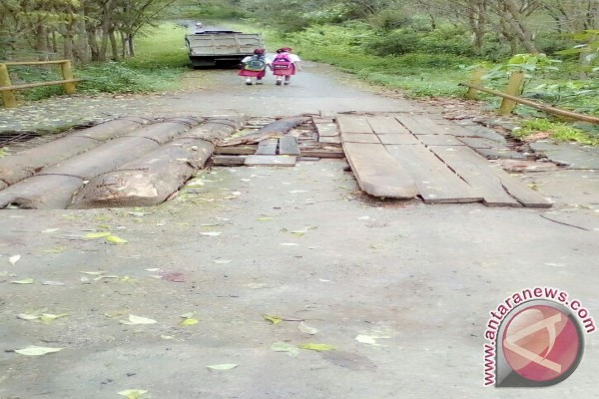 Jembatan penghubung Desa Panai Makmur rusak parah