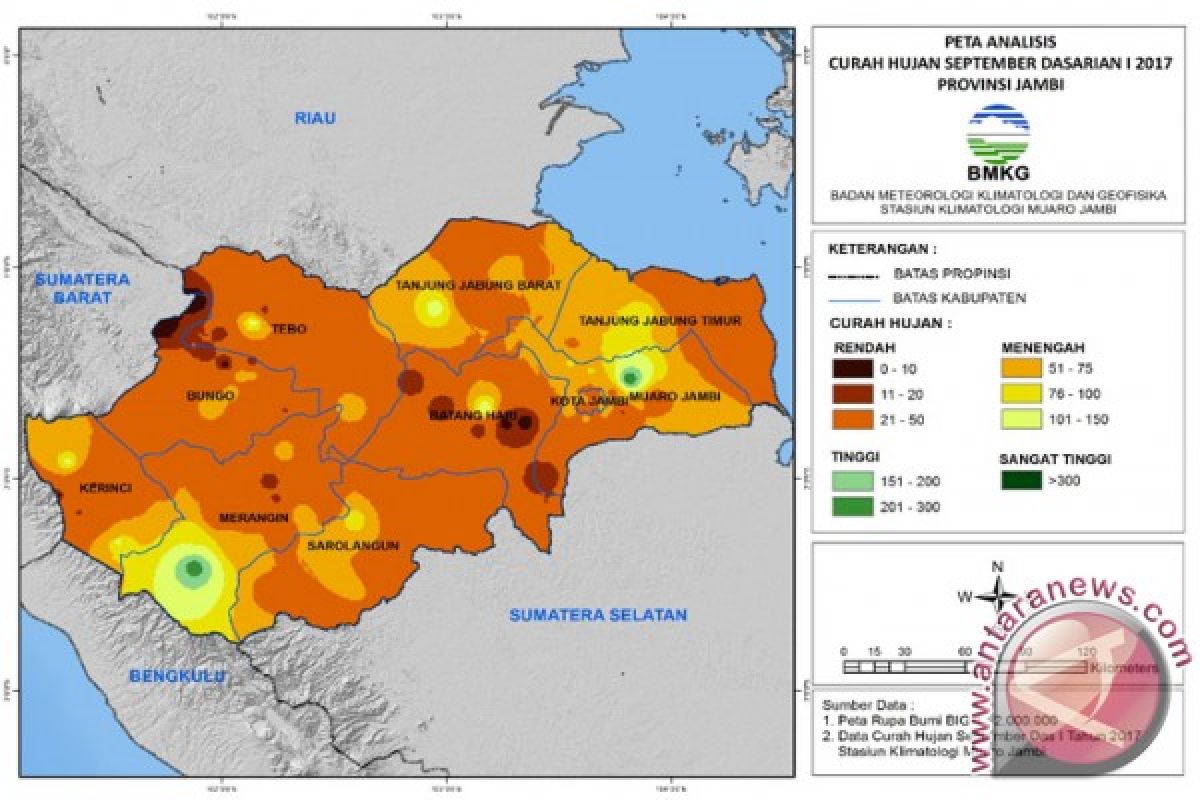 Curah hujan Jambi kategori menengah