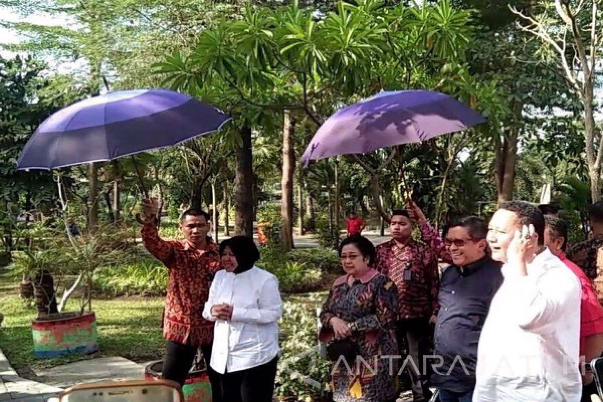 Risma Ajak Megawati Jalan-jalan di Taman Bibit (Video)