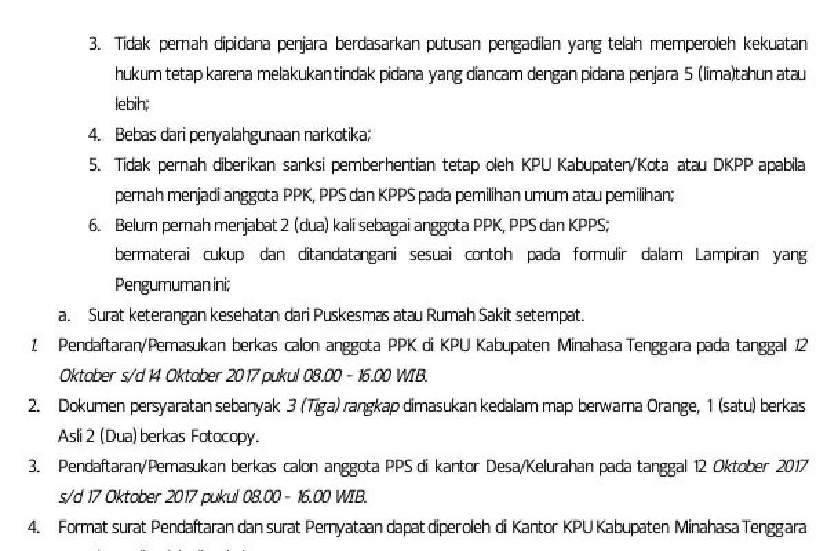 LANJUTAN - PENGUMUMAN PENDAFTARAN CALON PPK DAN PPS KABUPATEN MINAHASA TENGGARA  (II)