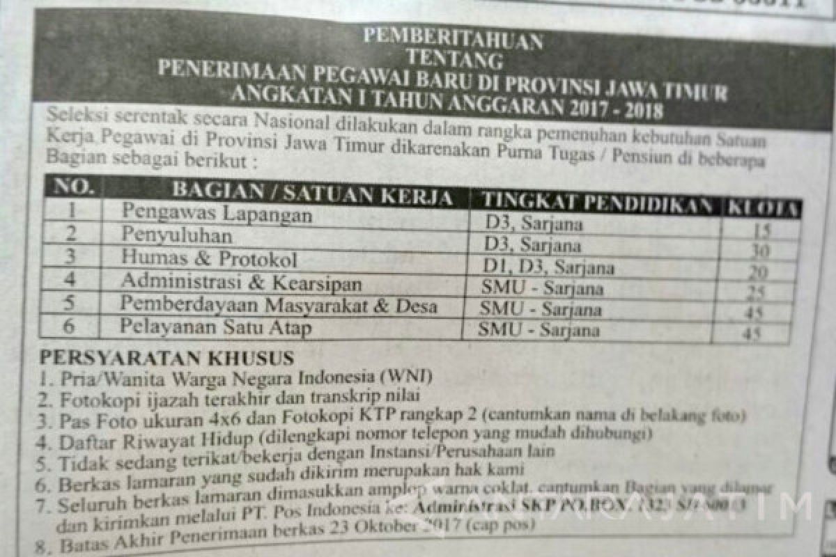 BKD Jatim: Jangan Percaya Iklan Rekrutmen CPNS