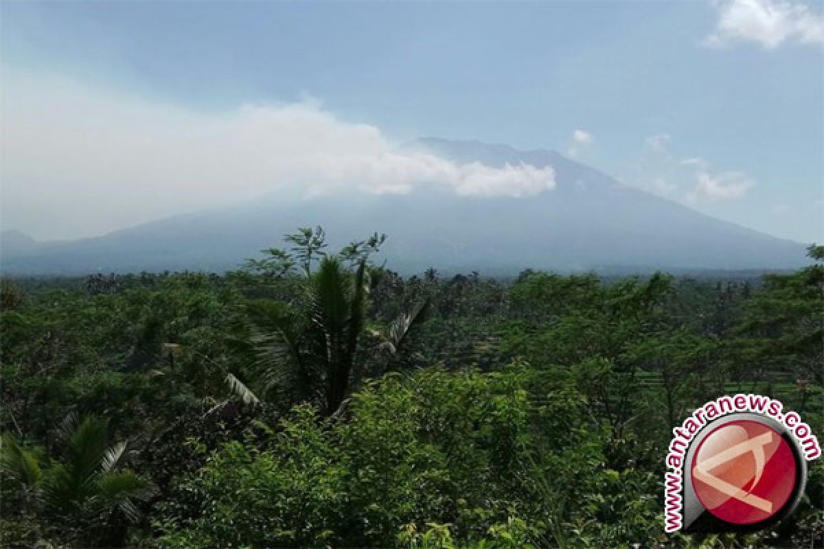 Gunung Agung Kembali Keluarkan Asap Kelabu Tebal