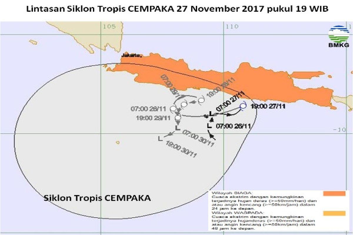 BMKG: Siklon Tropis Cempaka Menuju Indonesia