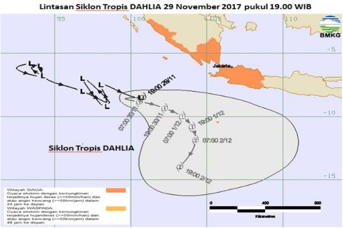 Siklon Tropis Dahlia Muncul di Samudra Hindia