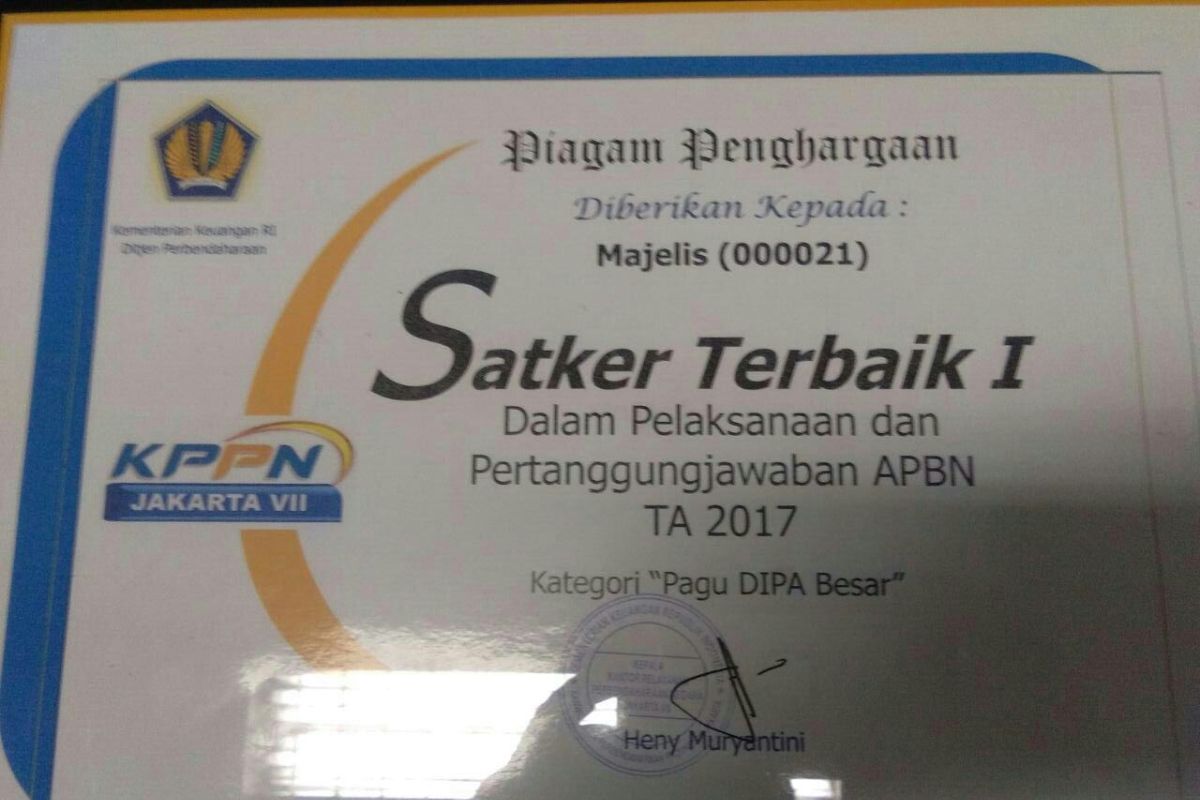 Setjen MPR raih penghargaan Satker Terbaik dari Kemenkeu