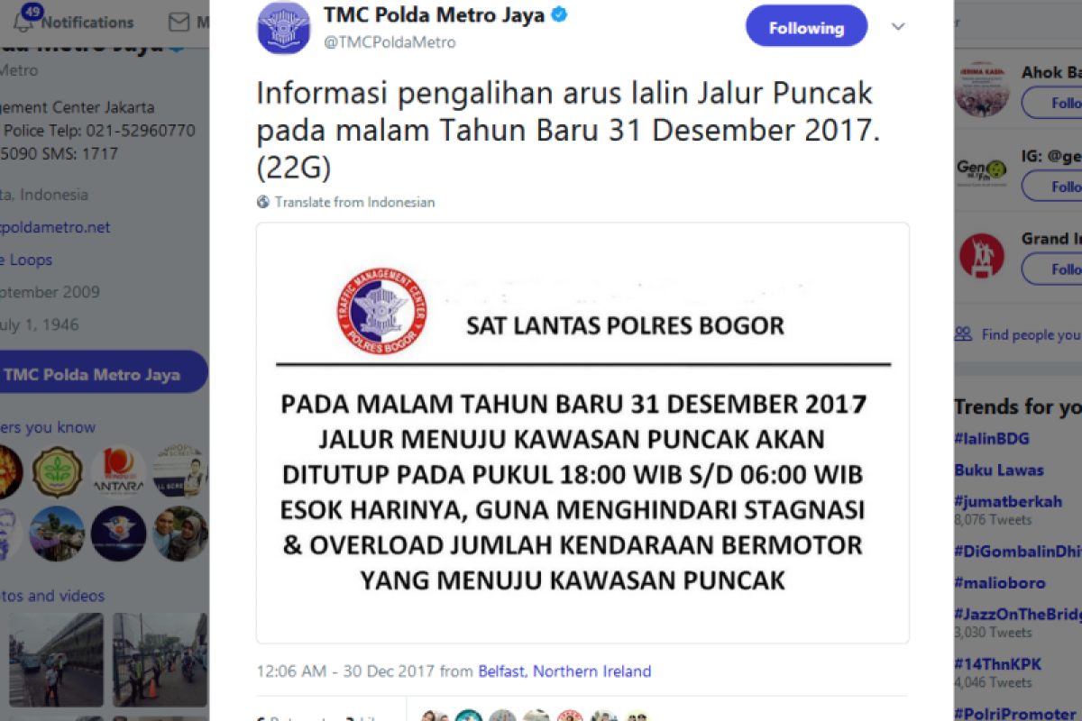 Kakorlantas pastikan Jalur Puncak normal jelang malam pergantian tahun