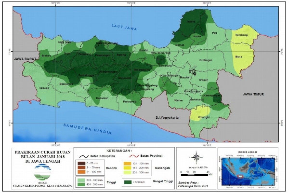 Potensi hujan di pegunungan tengah Jateng tinggi