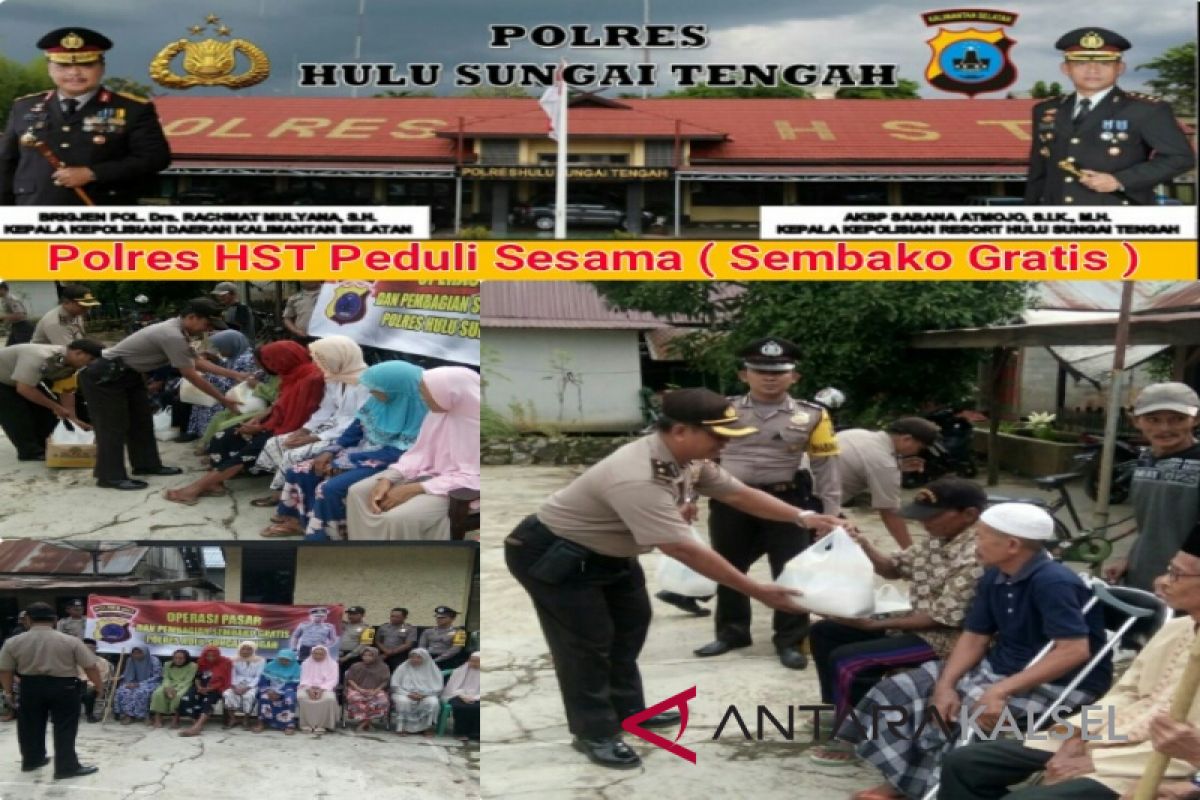 Polres HST Bagikan Sembako Gratis Kepada Warga