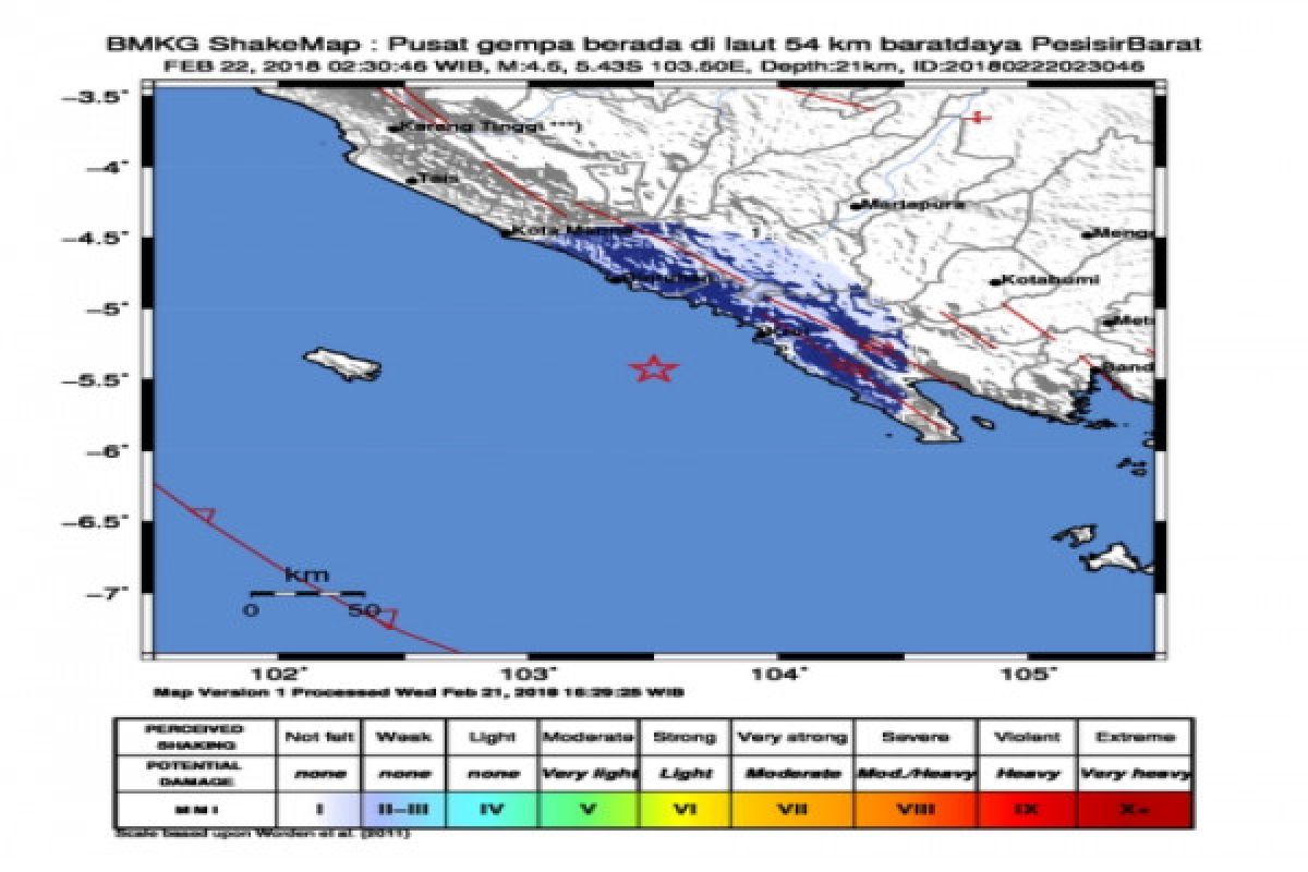 Gempa 4,5 SR Guncang Pesisir Barat Lampung
