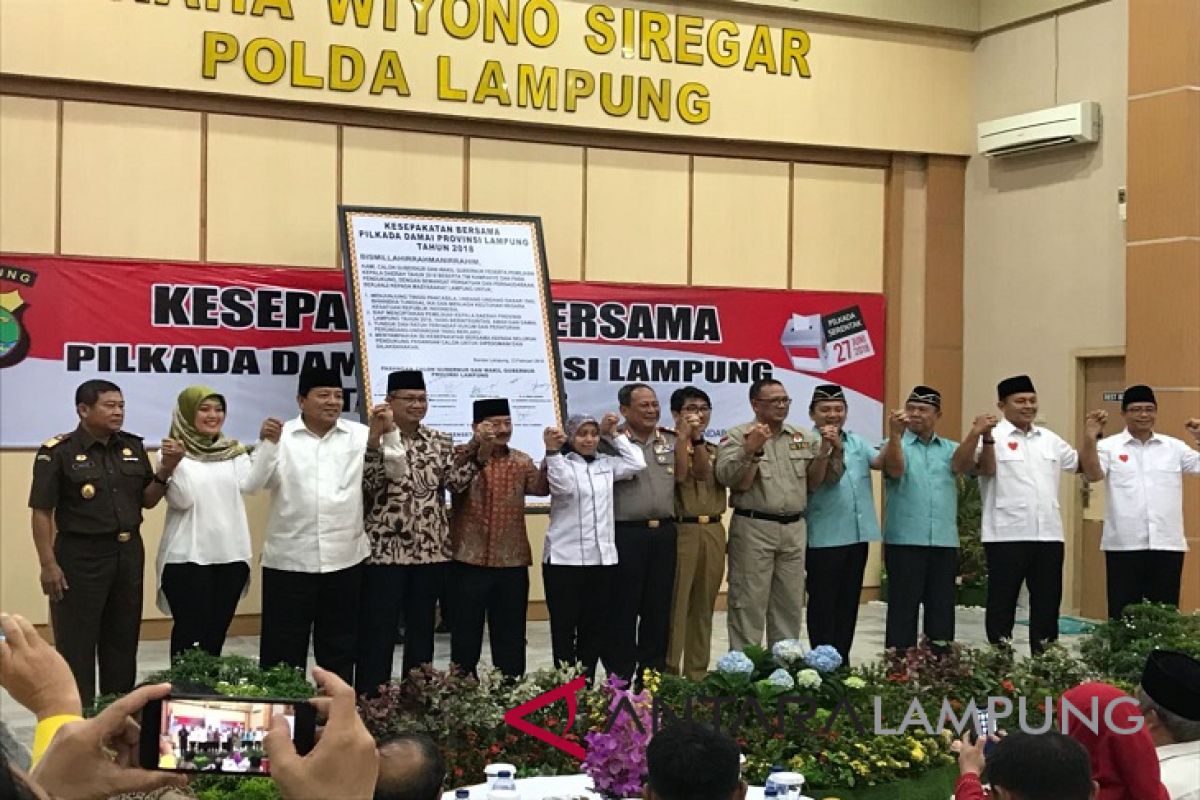 Empat pasang cagub Lampung sepakati Pilkada Damai