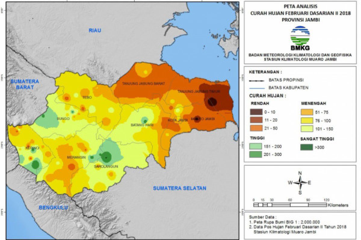 Intensitas hujan Jambi bagian tengah tinggi