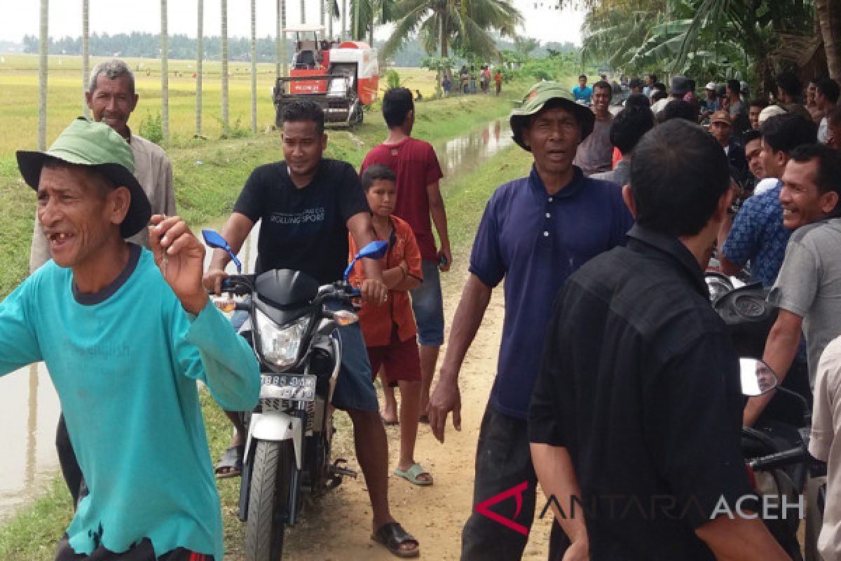 Ratusan petani Aceh Utara tolak traktor panen