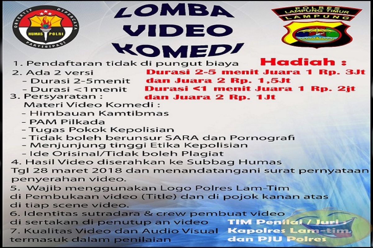 Ikuti lomba video komedi kamtibmas Polres Lampung Timur