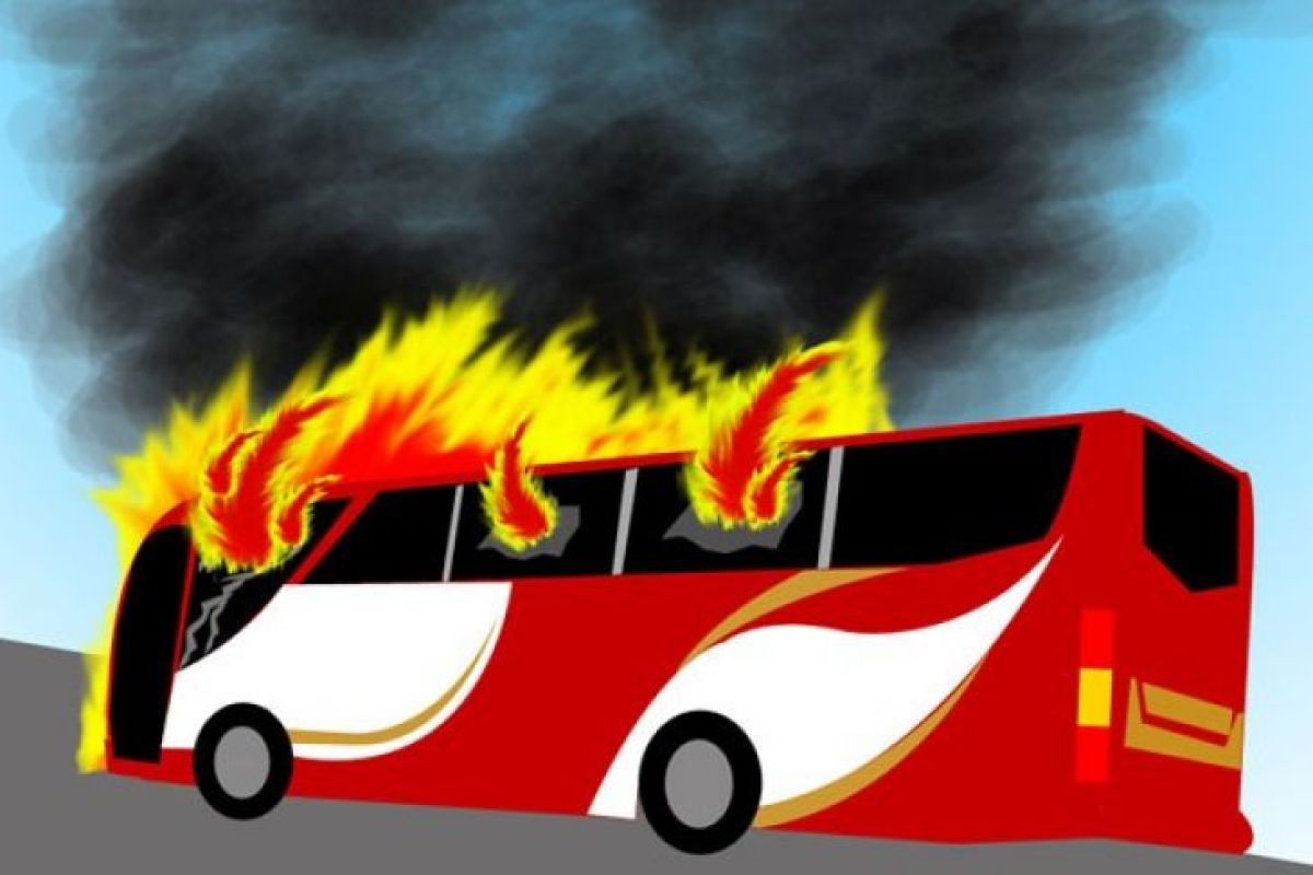 Bus pariwisata terbakar di tol Madiun