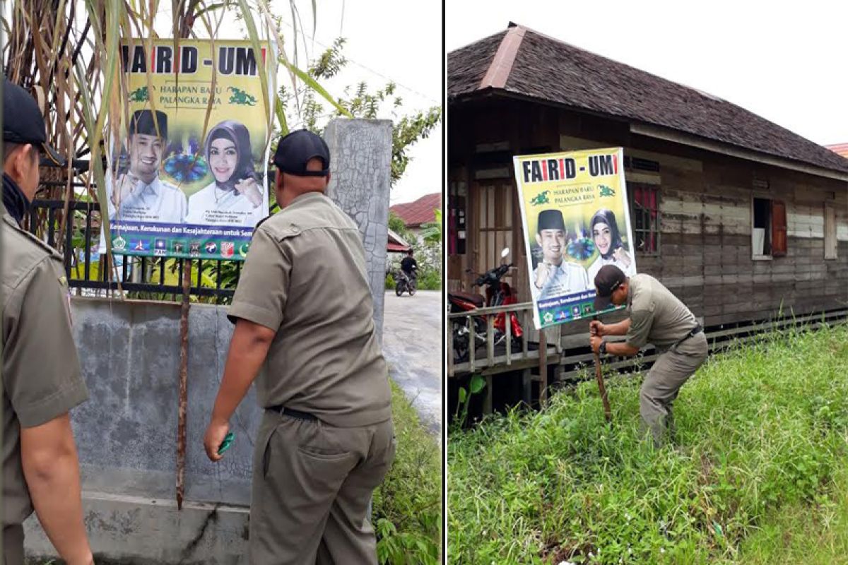 Langgar aturan, Panwaslih Kota kembali turunkan paksa APK peserta Pilkada