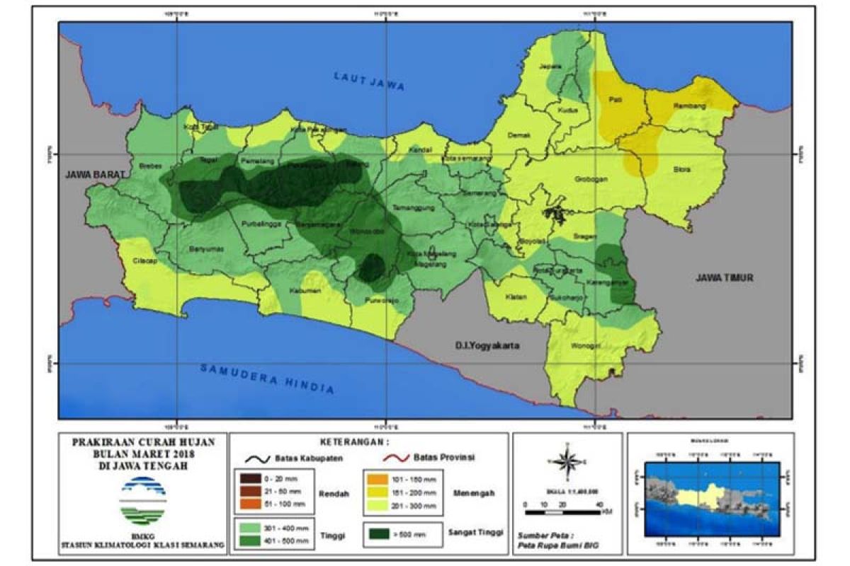 BMKG: Curah Hujan di Jawa Tengah masih tinggi