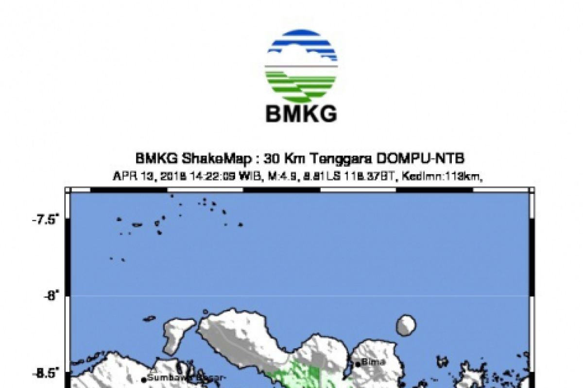 Bima diguncang gempa bumi berkekuatan 4,9 skala Richter