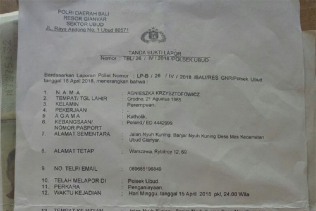 Polsek Ubud kejar warga Australia penganiaya pacar