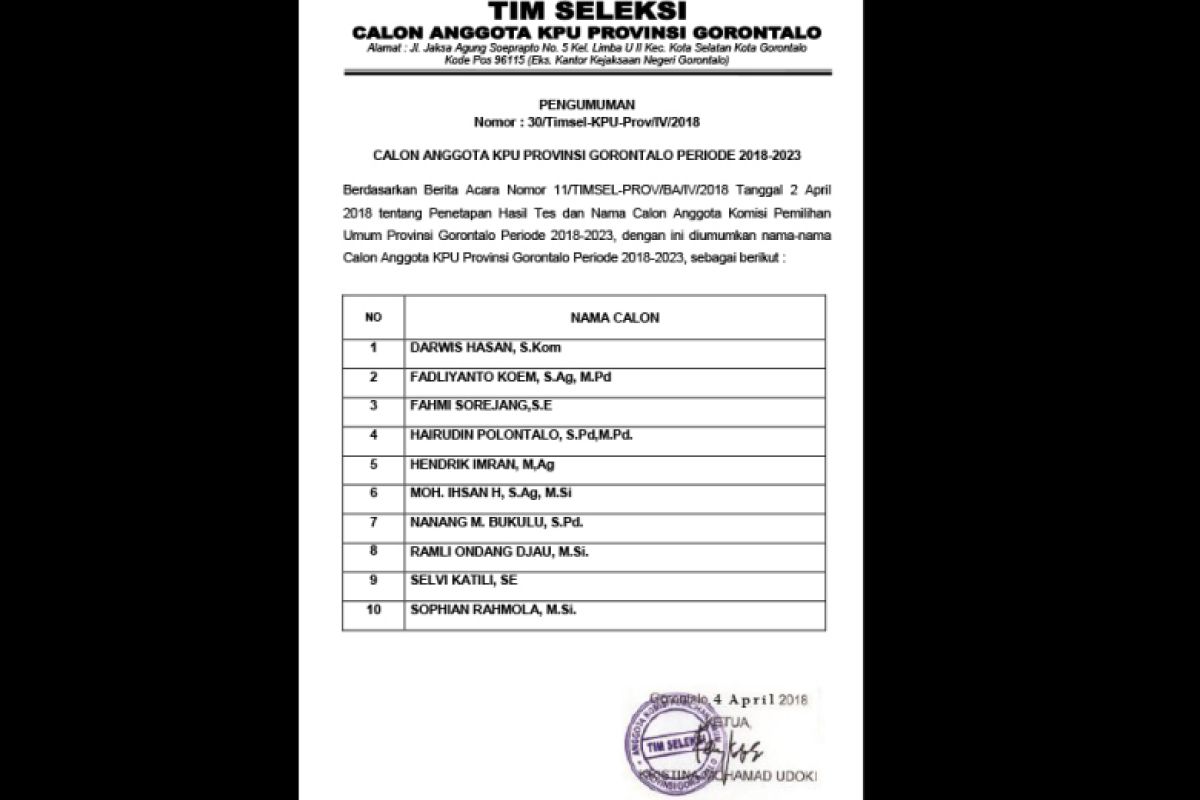 Calon Anggota KPU Provinsi Gorontalo Jalani Uji Kelayakan