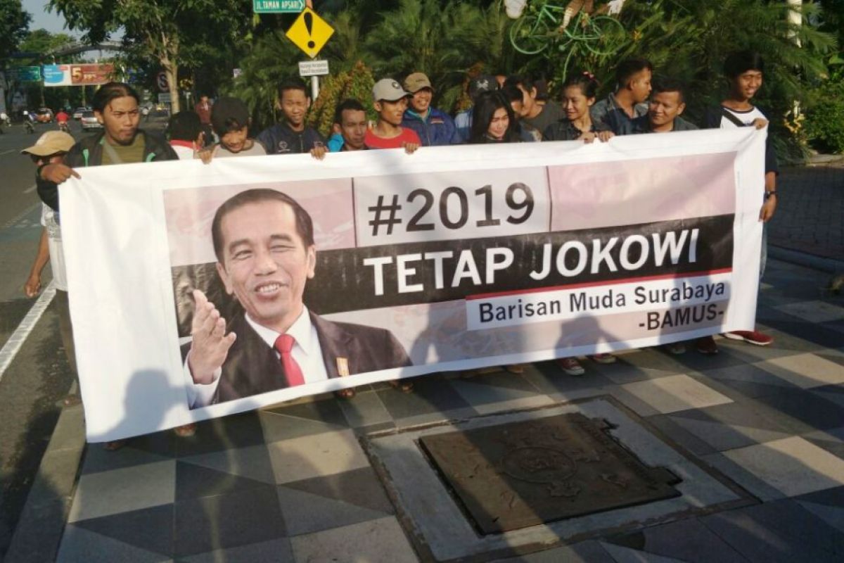 Barisan Muda Surabaya Bentangkan Spanduk #2019 Tetap Jokowi