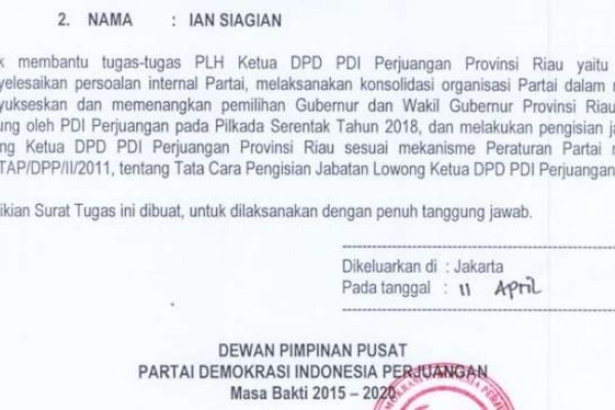 Kordias Pasaribu Dibebastugaskan Sebagai Ketua DPD PDIP Riau, Ini Penggantinya