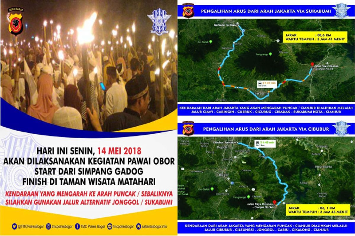 Pawai obor, arus menuju Puncak dialihkan