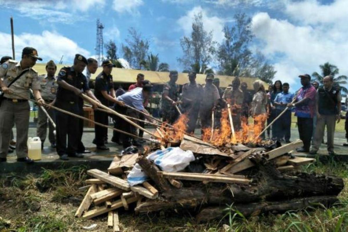 Satgas Yonif 501 Kostrad musnahkan barang ilegal