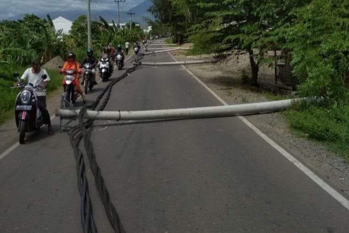 Belasan tiang listrik di Aceh Besar roboh