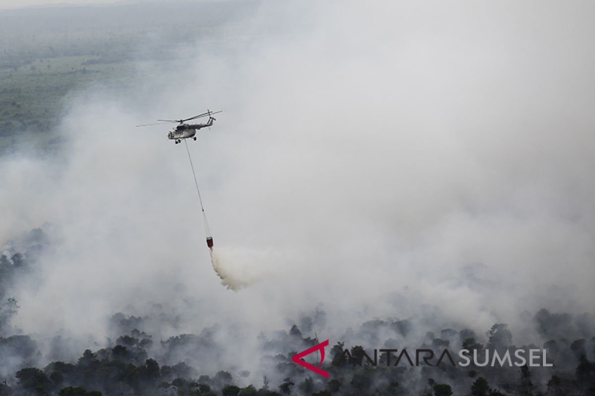 BPBD Sumsel turunkan tiga helikopter padamkan kebakaran hutan dan lahan