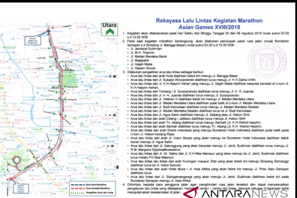 Sabtu-Minggu dilakukan rekayasa lalu lintas saat marathon Asian Games