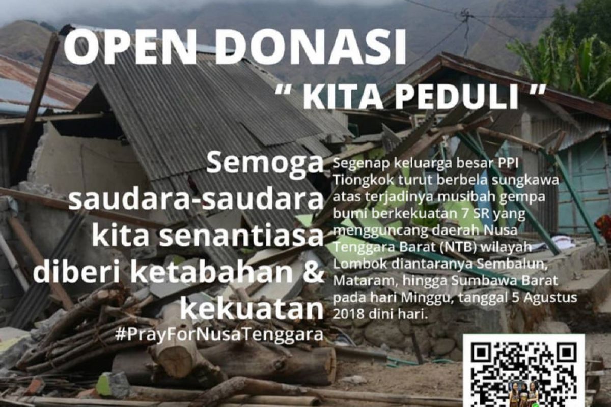 Rp63 juta dari PPI Tiongkok untuk korban gempa Lombok