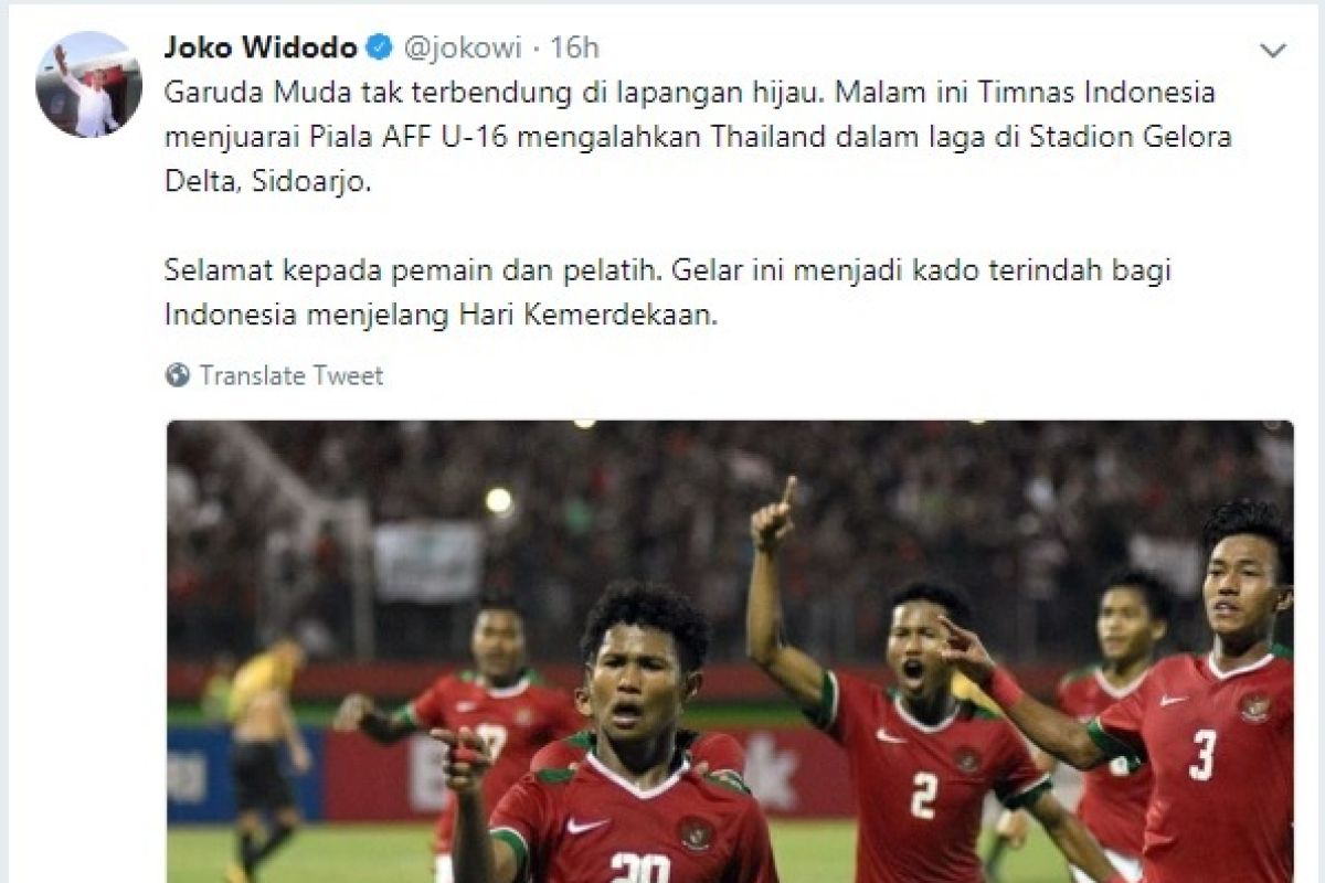 Presiden: Piala AFF U-16 kado jelang kemerdekaan