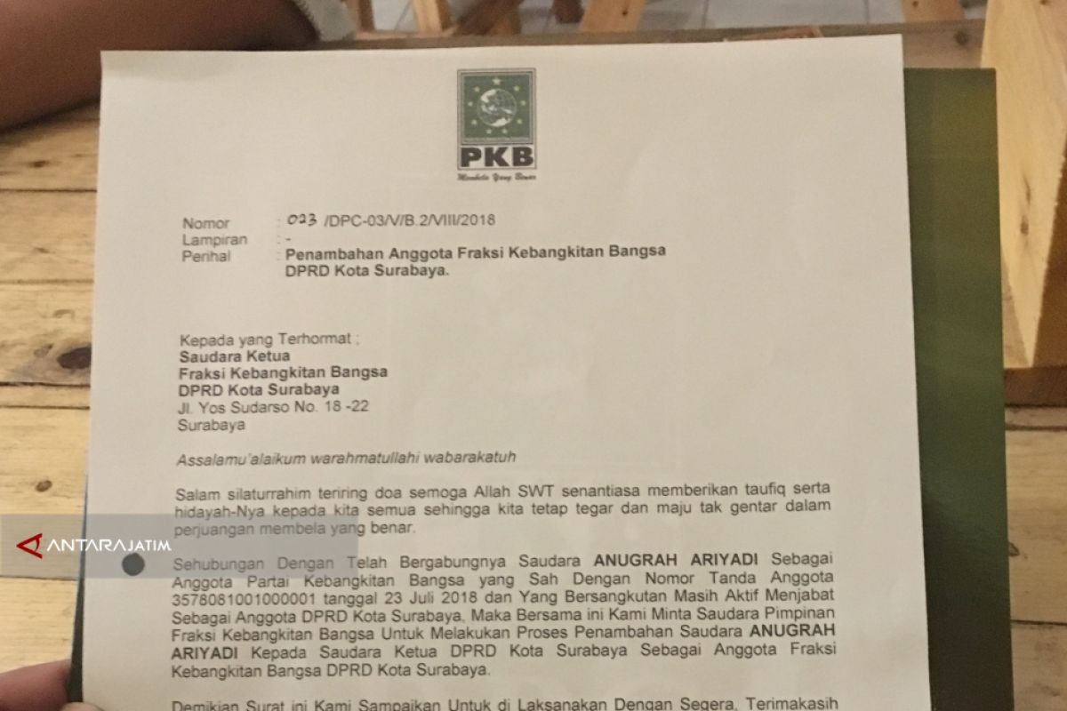 PKB Surabaya proses Perpindahan Anugrah Ariyadi Jadi Anggota FPKB