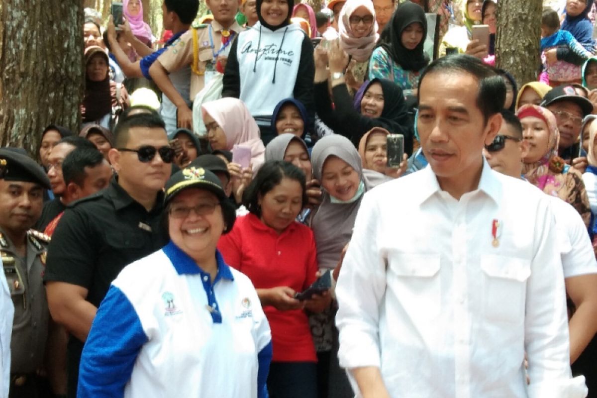 Presiden Joko Widodo mengecek harga kebutuhan pokok di Pasar Anyar