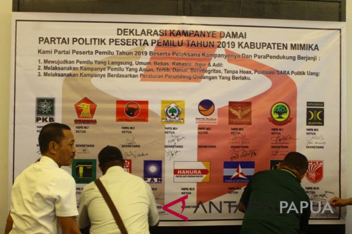 16 parpol di Mimika deklarasi kampanye damai Pemilu 2019