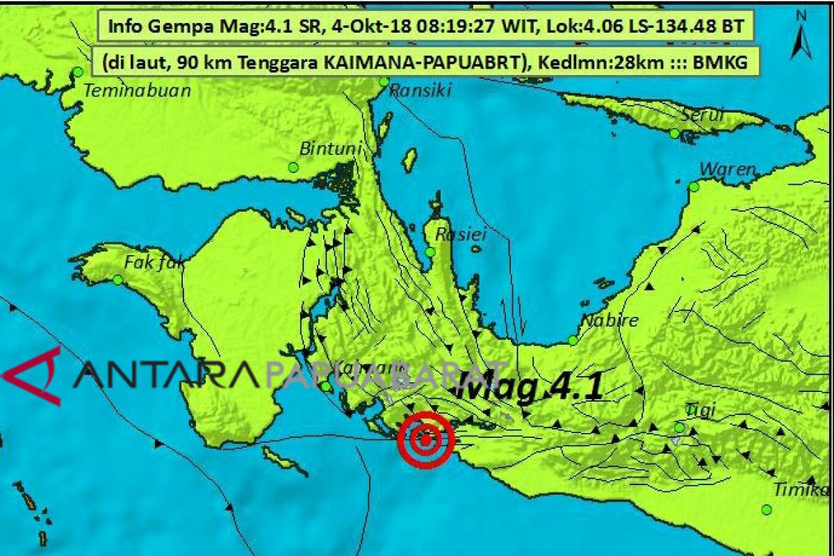 Kaimana diguncang gempa 4,1 SR