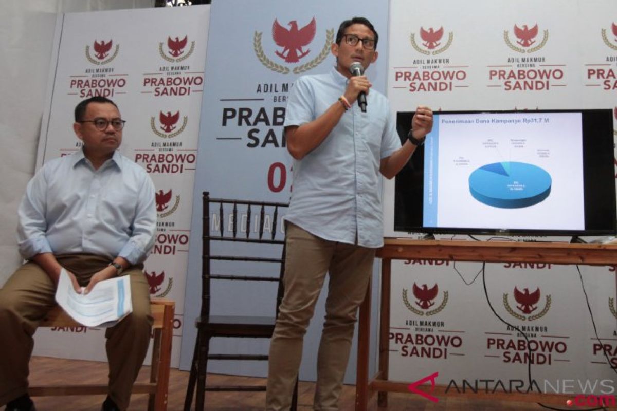 Dana kampanye pasangan Prabowo-Sandiaga Rp31,7 Miliar