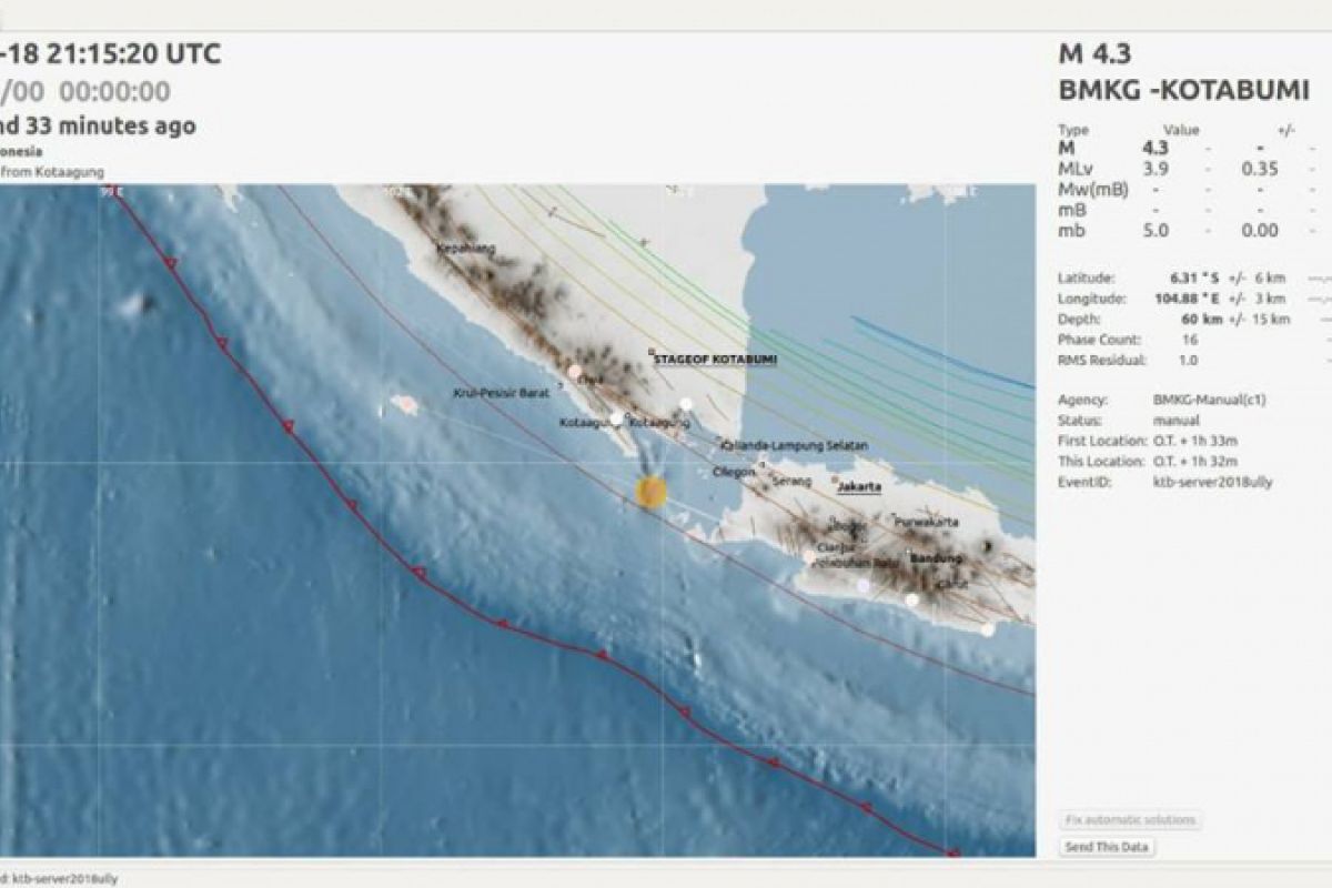 Gempa 4,3 SR di Pesawaran Lampung