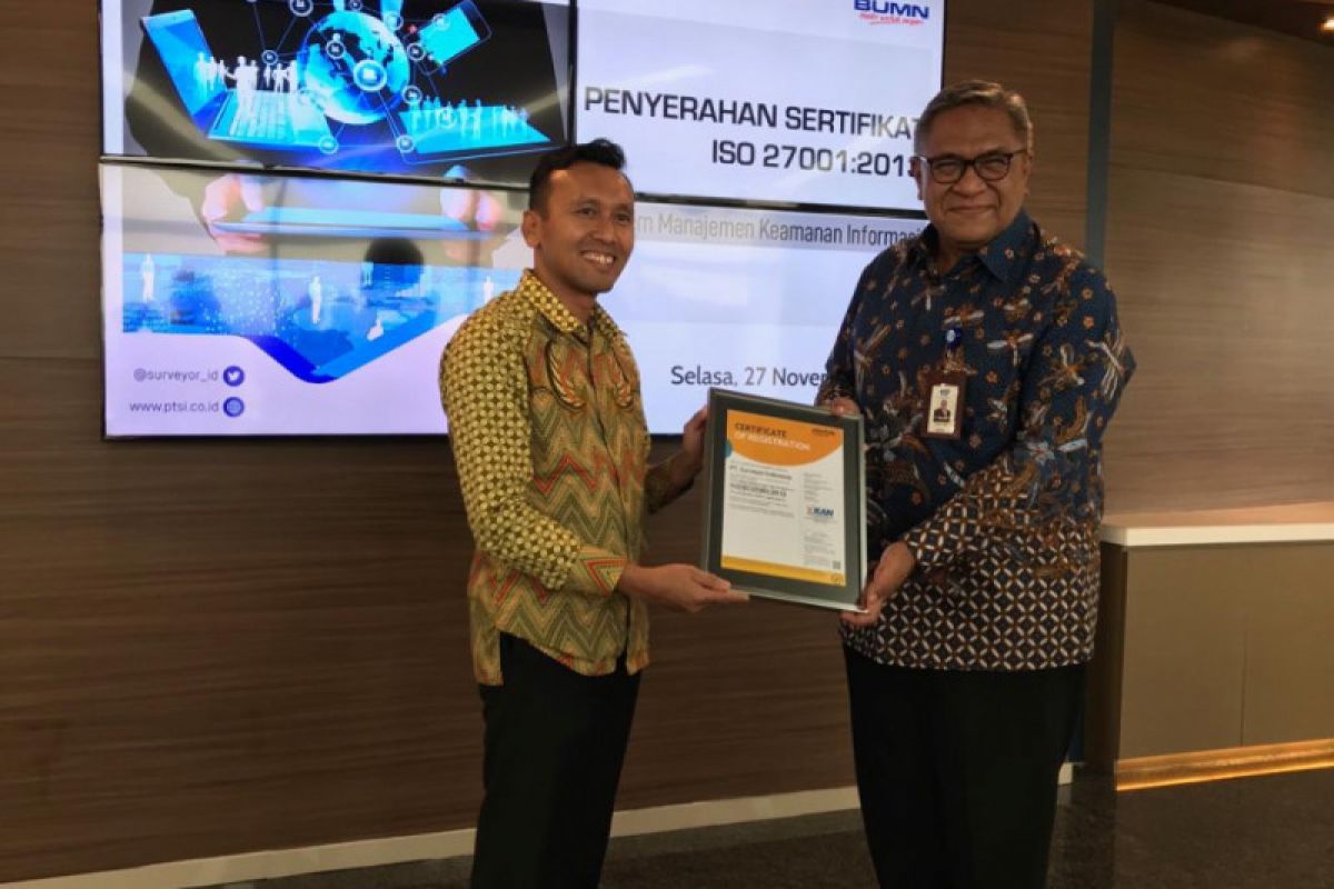 Surveyor Indonesia raih sertifikat ISO 27001