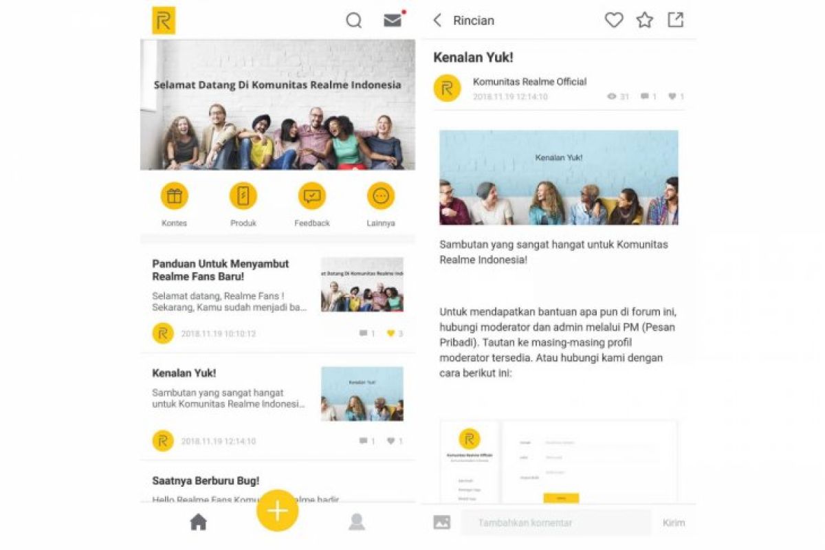 Realme liris aplikasi Community