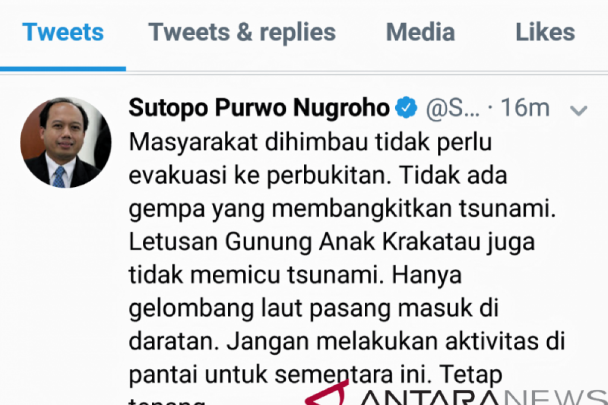 BNPB imbau masyarakat Banten tenang