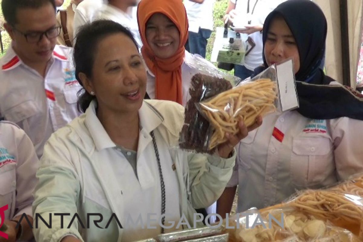 Menteri Rini Soemarno memborong produk UKM Sukajaya Sukabumi
