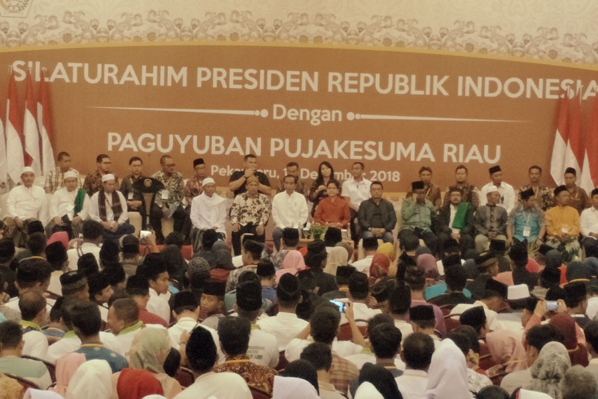 Jokowi meets Pujakesuma community in Riau