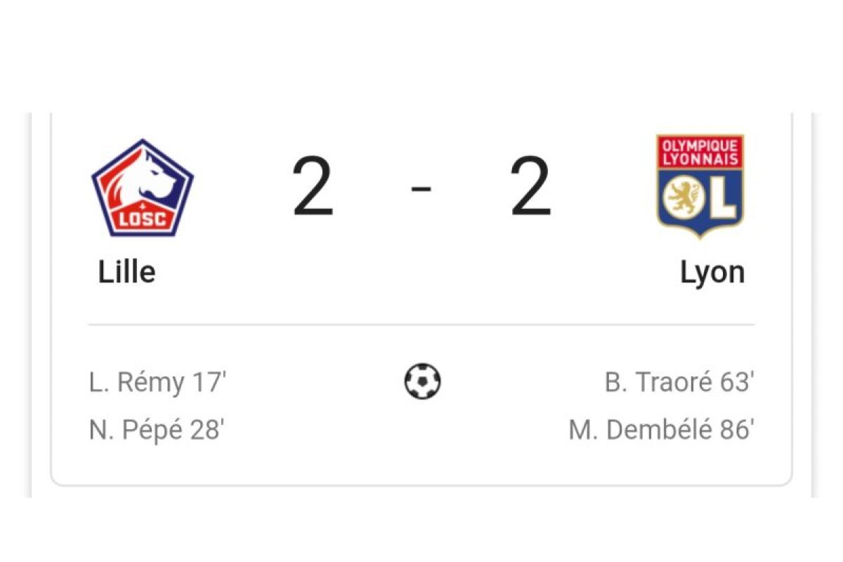 Lyon curi poin setelah bermain imbang dengan Lille